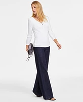 I.n.c. International Concepts Women's Hardware Long-Sleeve Ribbed Top, Exclusively at Macy's