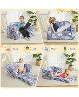 gaomon Glow the Dark Kids Sofa Couch, Fold-Out Toddler Chair with Armrest & Side Pocket, Comfortable Play for Reading and Lounging Playroom