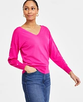 I.n.c. International Concepts Women's Double V-Neck Rhinestone-Sleeve Top, Exclusively at Macy's