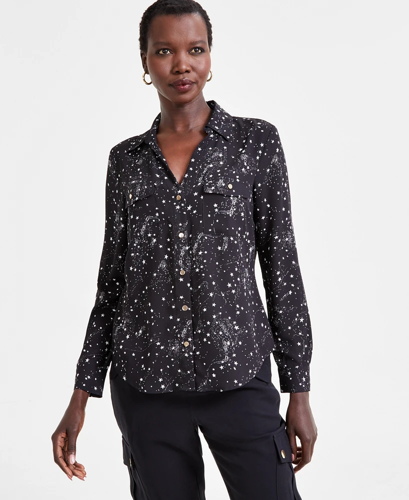 I.n.c. International Concepts Women's Starry Sky Printed Shirt, Exclusively at Macy's