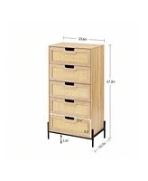 gaomon Modern Rattan 5 Drawers Dresser, Double Dresser For Bedroom