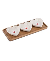 Thirstystone Three Heart Condiment Dish on Wooden Tray, Set of 4