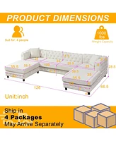 Streamdale Furniture 126-inch Modern Style Chenille Three Piece Sofa, Pull Point Design U-shaped Sofa two Chaise Longue Seats, two Pillows and Plastic