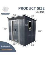 6ft x 5ft Outdoor Metal Storage Shed with Window and Transparent plate for Garden, Lawn (Black and White)