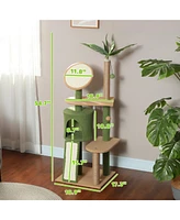 PawHut 55-Inch Cat Tree for Large Adult Indoor Cat with Leaves