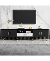 71'' Modern Tv Stand with 2 Cabinets& Open Compartments, Entertainment Center for TVs up to 80'', Television Console for Living Room, Bedroom, Home Th