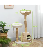 PawHut 41" Cat Tree for Indoor Cats with Wooden Cat Scratching Posts, Condo