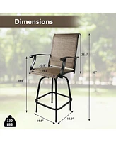 Slickblue Set of 2 Outdoor Swivel Bar Stools High Back Patio Chairs with Armrests & Breathable Textilene