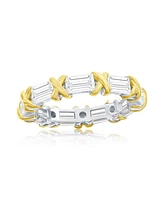 Suzy Levian New York Sterling Silver Baguette Cubic Zirconia Yellow Gold X Eternity Band