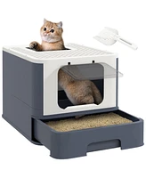 PawHut Cat Litter Box with Lid & Scoop for Large Cats Up to 13 lbs.,