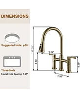 Mondawe 3-Hole Pull-Down Sprayer Kitchen Faucet with 3 Modes Bridge