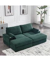 Streamdale Furniture Green 2 Seater Sofa with Usb cup holder with 2 Ottoman