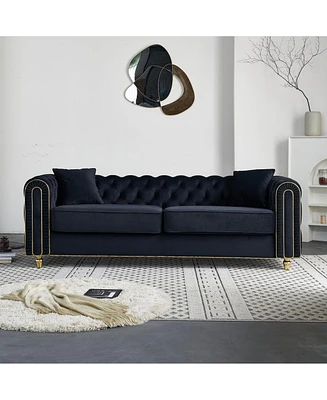 Streamdale Furniture 86'' W Luxury Modern Tufted Sofa with 2pcs of toss pillows for Living Room, Bedroom,Black Color