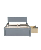 Full Size Platform Bed With Drawer And Two Shelves, Gray