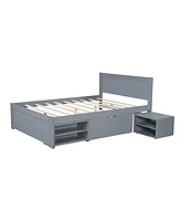 Streamdale Furniture Full Size Platform Bed With Drawer And Two Shelves, Gray