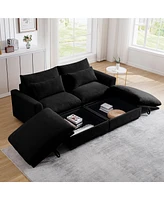 Streamdale Furniture Corduroy Two-Seater Sofa with 2 Storage Footrest,2 Seater Sectional deep seat sofa,Comfy Couches for Living Room,Black Sofa