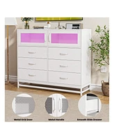gaomon Dresser For Bedroom With Led Lights And Charging Station, 6 Drawer Double Dresser With 2 Shelves