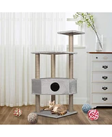 Slickblue 50.4" Modern Cat Tree Scratching Post Stylish Multi-Level Cat Furniture for Claw Care and Play