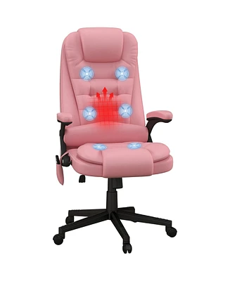 High Back Vibration Massage Office Chair with 6 Vibration Points, Heated Reclining Pu Leather Computer Chair with Armrest and Remote, Pink