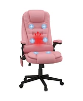 High Back Vibration Massage Office Chair with 6 Vibration Points, Heated Reclining Pu Leather Computer Chair with Armrest and Remote, Pink