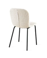 Streamdale Furniture Off White Boucle Dining Chairs Set of 4,Mid-Century Modern Upholstered Pu Leather Chairs,for Kitchen Dining Room