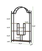 Tribesigns 74.8'' Arched Metal Flower Shelf with Hanging Hooks,5-Tier Tall Indoor Plant Stand