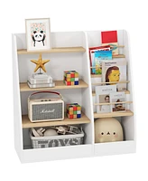 Qaba 4 Tier Kids Bookshelf and Toy Storage Organizer with Book Rack,