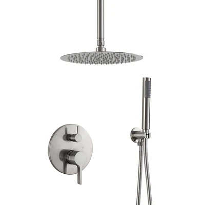 Brush Nickel 10 Inch Round Bathroom Shower Combo Set