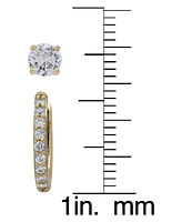 2-Pc. Set Lab Grown White Sapphire Stud & Small Hoop Earrings (2-1/5 ct. t.w.) in 14k Gold-Plated Sterling Silver