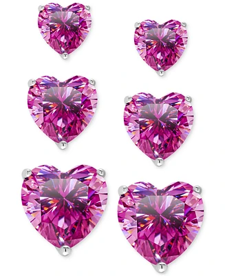 3-Pc. Set Lab Grown Pink Sapphire Heart Stud Earrings (2-1/5 ct. t.w.) in Sterling Silver