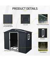 8ft x 4ft Outdoor Metal Storage Shed with Window and Metal Foundation for Backyard, Patio