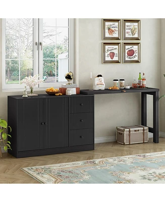 Streamdale Furniture Innovative Sideboard that effortlessly converts into a dining table and Adjustable Pull-Out Top for Flexible Use,Suitable for Stu