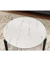 Streamdale Furniture Living Room Coffee Table: Modern and stylish 24 inch round small coffee table, imitation marble tabletop with rubber wood solid w