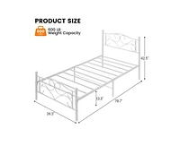gaomon Twin Bed Frames, Twin Size Metal Platform Bed Frame with Curved Flower Headboard and Footboard, Under Bed Storage, No Box Spring Needed, Steel