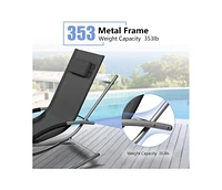 gaomon Outdoor Patio Chaise Lounge Set of 3, Rocking Lounge Chairs with Arm, Headrests Side Table, Beach Sunbathing Lawn Iron Chairs for Outside, Back