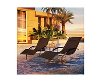 gaomon Outdoor Patio Chaise Lounge Set of 3, Rocking Lounge Chairs with Arm, Headrests Side Table, Beach Sunbathing Lawn Iron Chairs for Outside, Back