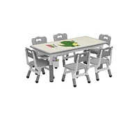 gaomon Kids Table and 6 Chairs Set with Storage Box, Height Adjustable Toddler Table and Chair Set for Ages 2-10, Graffiti Desktop, Non-Slip Legs