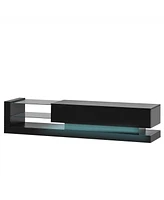 Slickblue Modern High Gloss Tv Stand with Two Media Storage Cabinets Entertainment Center for 75" TVs