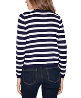 Belldini Women's Black Label Nautical Stripe Open-Front Cardigan Sweater