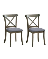 Wooden X Back Dining Chairs Set of 2, Modern Fabric Upholstered Kitchen Side 2PC Chairs, Cross Back Rubber Wood Farmhouse Dining Room Chair,Oak