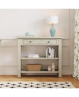 Retro Console Table with Drawer and Two Sturdy Shelves for Entryway, Living Room (Black)