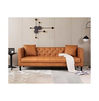 gaomon Modern Leather Sofa Couch for Living Room, 81" Chesterfield Sofa with Deep Seats and 2 Pillows, 3 Seater Sofa with Button Tufted