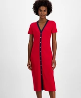 Tommy Hilfiger Women's V-Neck Button-Front Midi Dress