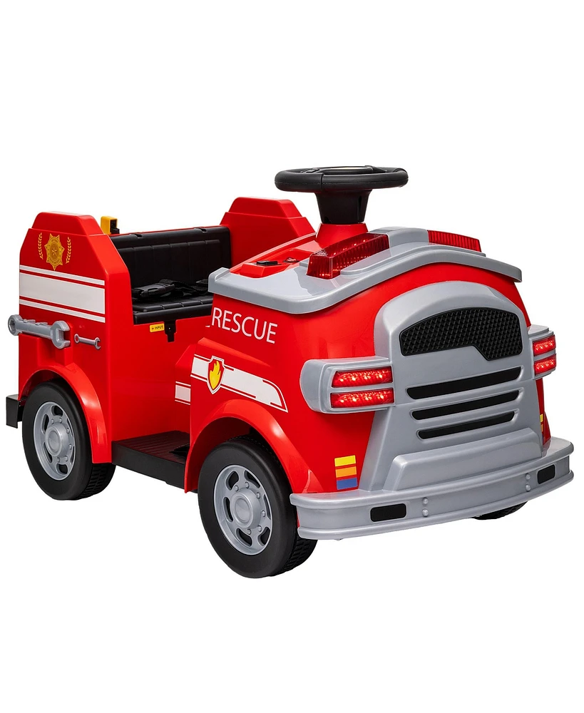 Qaba 12V Ride on Fire Truck w/ Siren, Flashing Lights