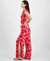 Miken Juniors Printed Ruffled Cover Up Top Printed Side Slit Cover Up Pants Exclusively At Macys