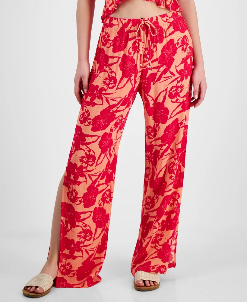 Miken Juniors' Printed Side-Slit Cover-Up Pants, Exclusively at Macy's