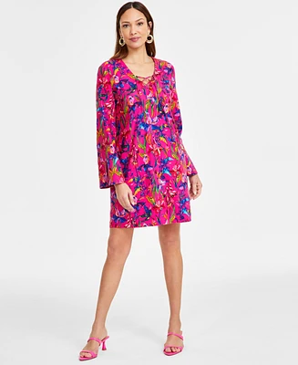 I.n.c. International Concepts Women's Lace-Up-v-Neck Mini Dress, Exclusively at Macy's