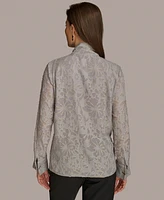 Donna Karan New York Women's Metallic Floral Tie-Neck Blouse