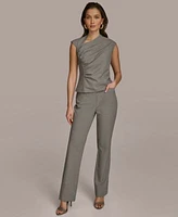 Donna Karan New York Womens Sleeveless Asymmetrical Neck Top Straight Leg Pants