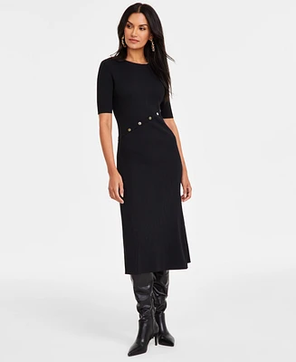 I.n.c. International Concepts Women's Asymmetrical Snap-Detail Ribbed Sweater Dress, Exclusively at Macy's